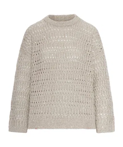 Brunello Cucinelli Micro Sequin Sweater Sweaters And Cardigans Beige In Neutral