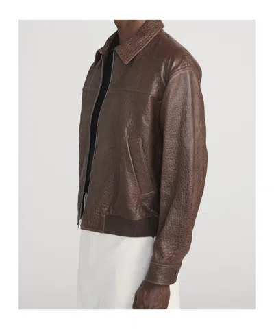 Frame Leather Bomber Jacket In Brown