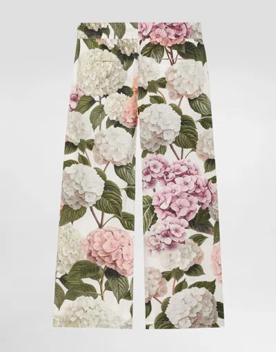 Dolce & Gabbana Hydrangea-print Poplin Trousers In White
