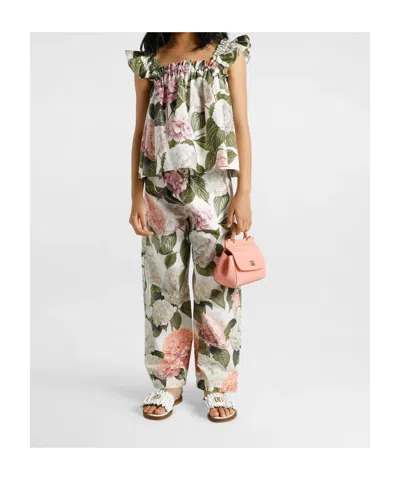 Dolce & Gabbana Hydrangea-print Poplin Trousers In White