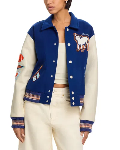 Mother The Team Spirit Wool Blend Varsity Jacket In Blue