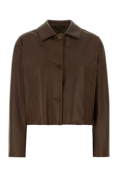 Santoro Buttoned Leather Jacket In Brown
