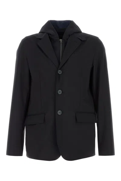 Herno Jersey Blazer Hood Long Sleeves Pockets In Black