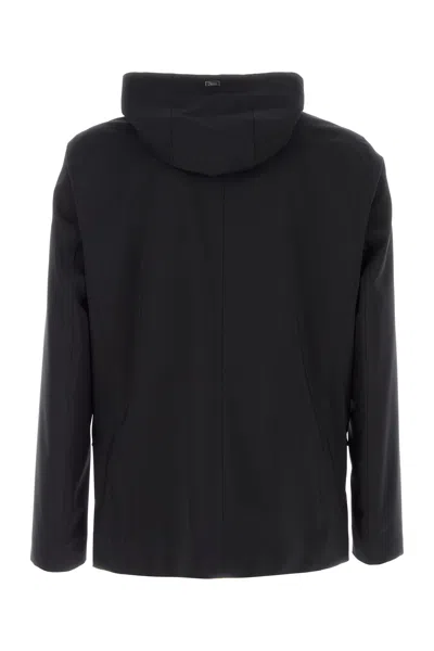 Herno Jersey Blazer Hood Long Sleeves Pockets In Black
