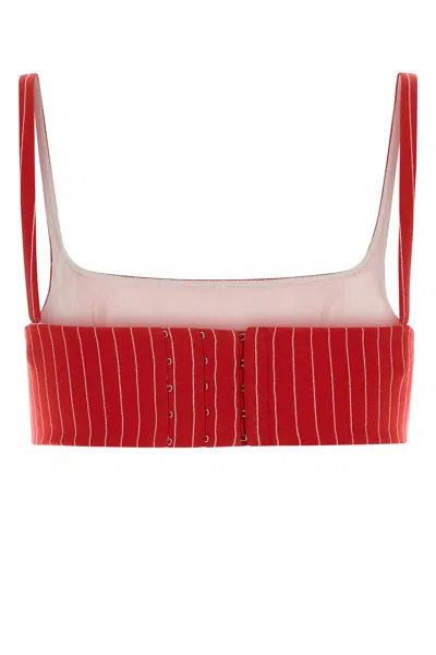 Oriane Embroidered Viscose-blend Mini Crop Top In Red