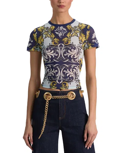 Alice And Olivia Tess Mesh Tee Antique Scroll In Blue