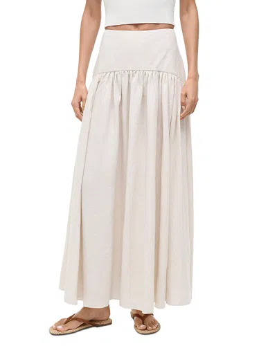 Staud Procida Gathered Midi High Waist Dress In White