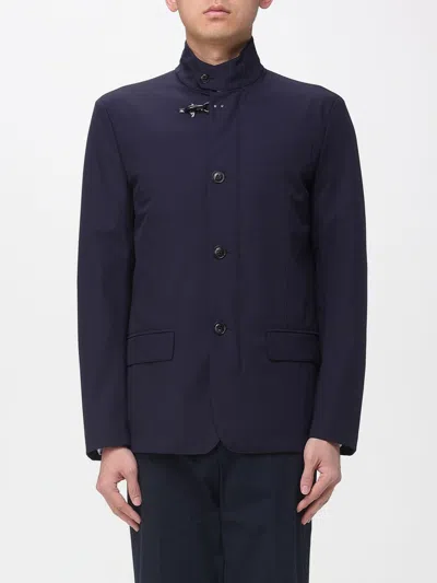 Fay Stretch Nylon Jacket High Collar Buckle In Blue