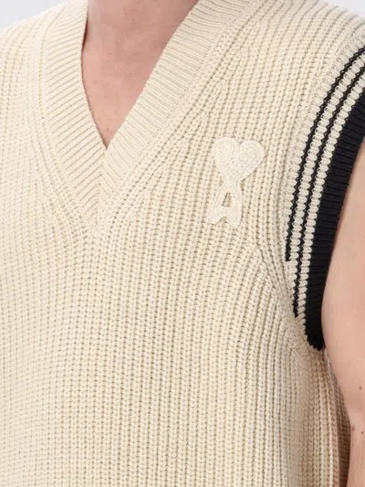 Ami Alexandre Mattiussi Ami Paris Ribbed Wool Sleeveless Ami De Coeur Sweater In Neutral