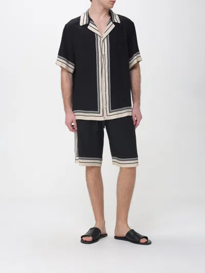 Dolce & Gabbana Men Hawaii Shirt With Logo And Striped Print In Black