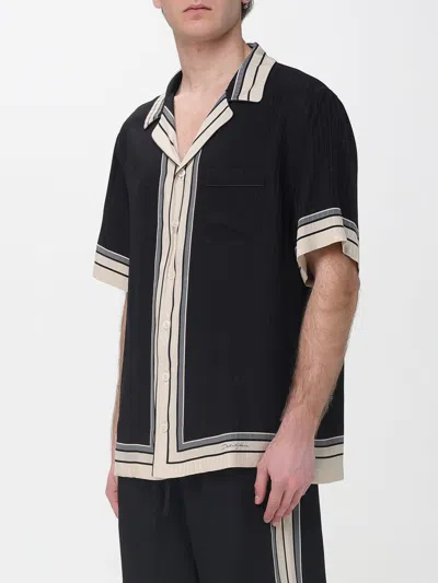 Dolce & Gabbana Men Hawaii Shirt With Logo And Striped Print In Black