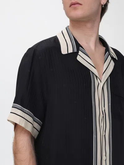Dolce & Gabbana Men Hawaii Shirt With Logo And Striped Print In Black