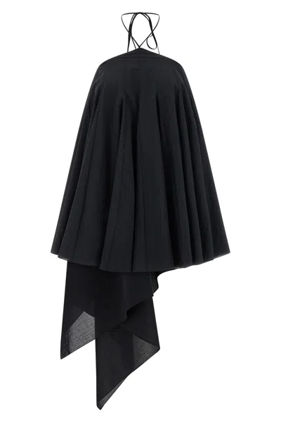 Jacquemus Courte Asymmetric Cotton-blend Crepon Halterneck Dress In Black