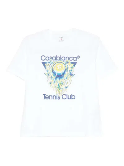 Casablanca Tennis Club Boxy Front Flame Cotton T-shirt In White