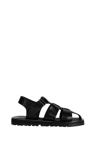 Studio Nicholson Black Calf Leather Micro Rubber Sandals In Black