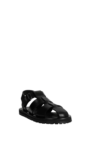 Studio Nicholson Black Calf Leather Micro Rubber Sandals In Black