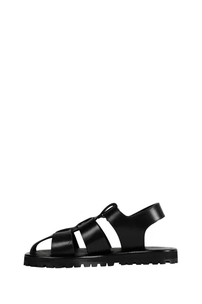 Studio Nicholson Black Calf Leather Micro Rubber Sandals In Black