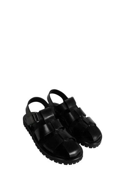 Studio Nicholson Black Calf Leather Micro Rubber Sandals In Black