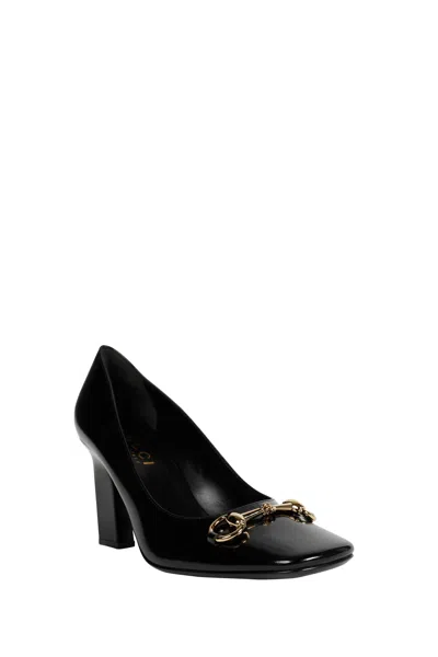 Gucci Signora Pumps Block Heel Gold Tone Hardware In Black