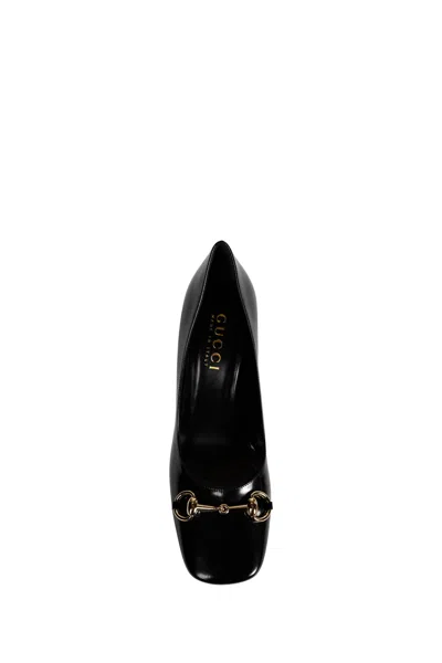 Gucci Signora Pumps Block Heel Gold Tone Hardware In Black