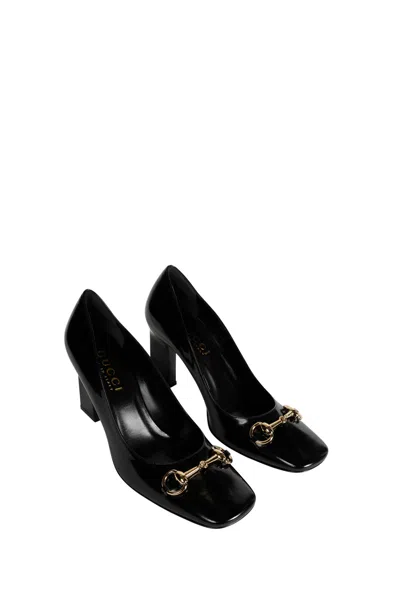 Gucci Signora Pumps Block Heel Gold Tone Hardware In Black