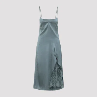 Acne Studios Satin Midi Dress With Lace Inserts In Blue