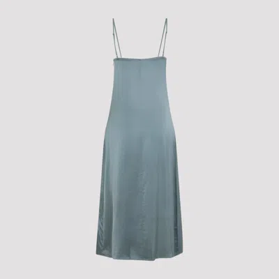 Acne Studios Satin Midi Dress With Lace Inserts In Blue