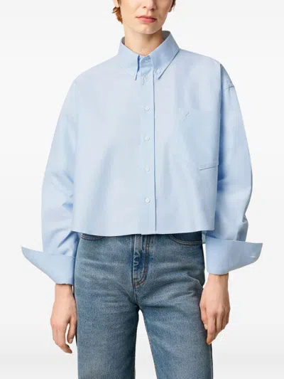 Ami Alexandre Mattiussi Blue Cotton Ami De Coeur Cropped Oversized Shirt Blue