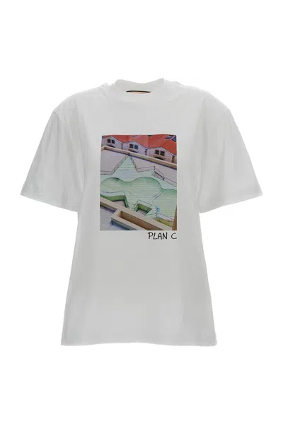 Plan C White Graphic Crew Neck T-shirt In Multi