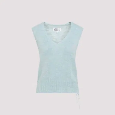 Maison Margiela Gardening Hemp Knit Vest Woman Light Blue In Green
