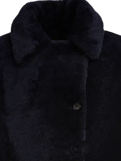 B&w Shearling Button Coat In Blue