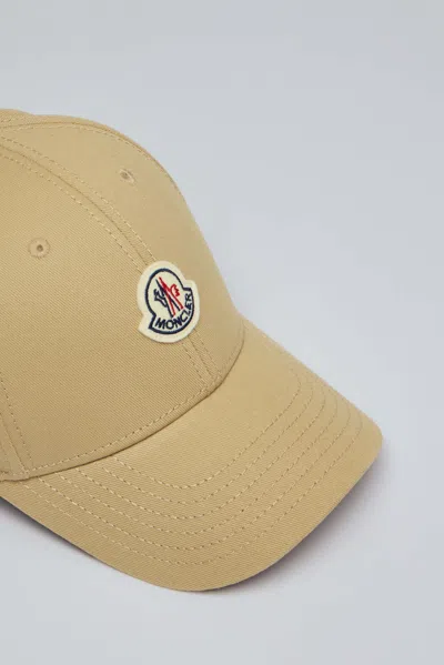 Moncler Beige Baseball Cap With Embroidered Logo In Brown