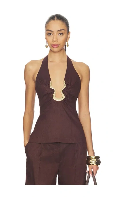 Bardot Cavarly Linen Halter Top Chocolate In Brown