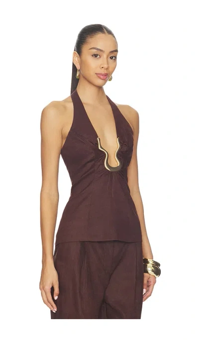 Bardot Cavarly Linen Halter Top Chocolate In Brown