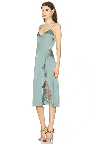 Acne Studios Satin Midi Dress With Lace Inserts In Blue