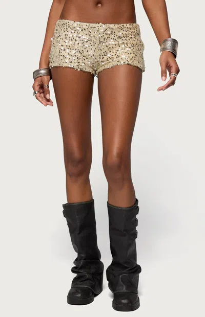Edikted Annael Sequin Micro Shorts In Neutral