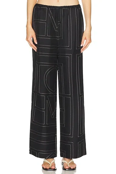 Totême Toteme Women Silk Trousers With Monogram Logo Embroidery In Multi