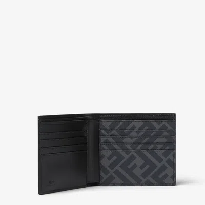 Fendi Squared Ff Leather Compact Bi-fold Wallet In Black