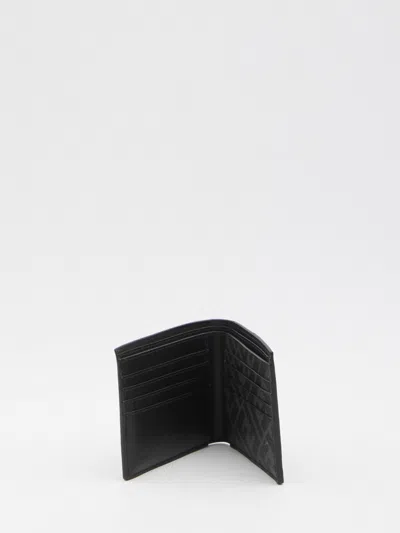 Fendi Squared Ff Leather Compact Bi-fold Wallet In Black
