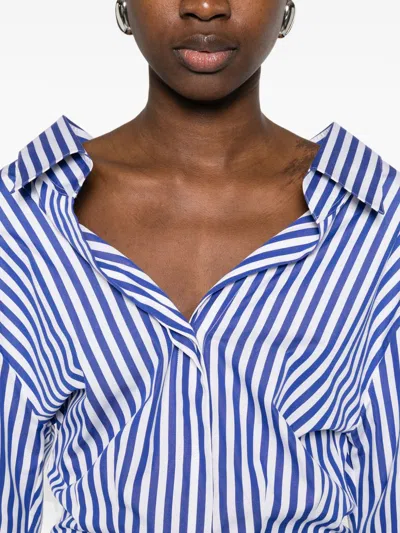Givenchy Slashed Striped Poplin Shirt In Blue