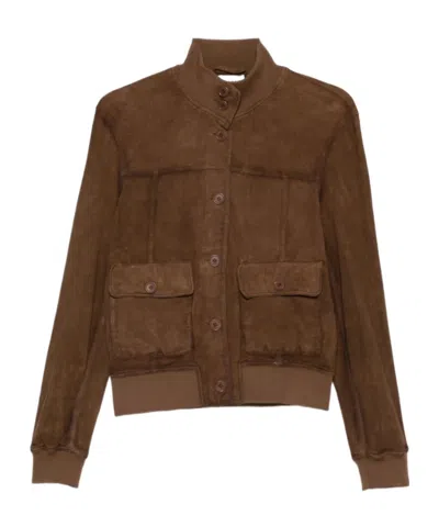 P.a.r.o.s.h Buttoned Suede Jacket In Brown