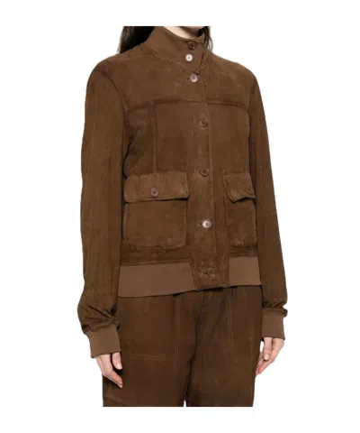P.a.r.o.s.h Buttoned Suede Jacket In Brown