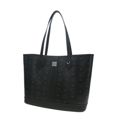 Mcm Medium Logo-plaque Tote Bag In Black