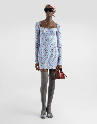 Dolce & Gabbana Small Rose-print Short Charmeuse Dress In Multi