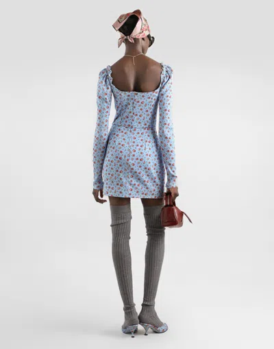 Dolce & Gabbana Small Rose-print Short Charmeuse Dress In Multi