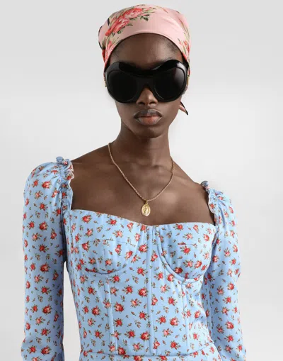 Dolce & Gabbana Small Rose-print Short Charmeuse Dress In Multi