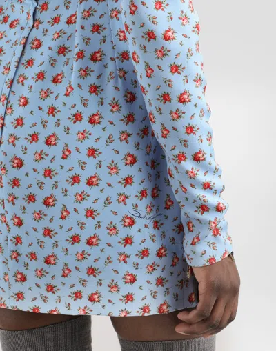 Dolce & Gabbana Small Rose-print Short Charmeuse Dress In Multi