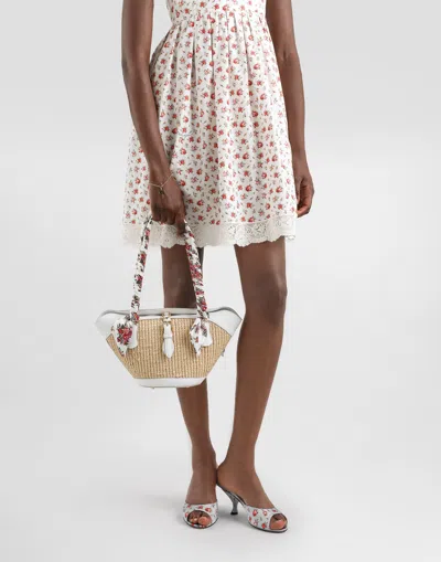 Dolce & Gabbana Borsa A Spalla Coffa Capri In Rafia Con Stampa Floreale Dolce E Gabbana In Brown