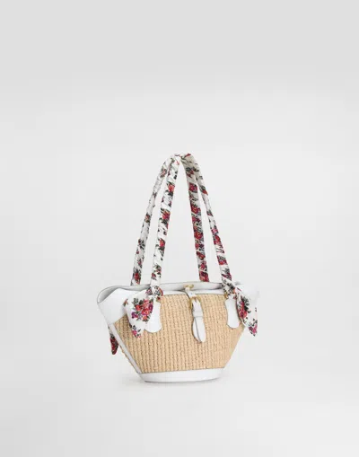 Dolce & Gabbana Borsa A Spalla Coffa Capri In Rafia Con Stampa Floreale Dolce E Gabbana In Brown