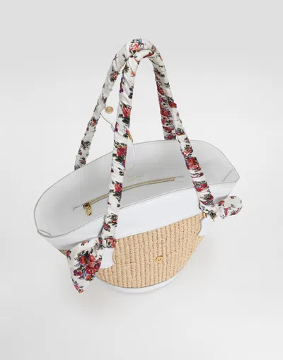 Dolce & Gabbana Borsa A Spalla Coffa Capri In Rafia Con Stampa Floreale Dolce E Gabbana In Brown